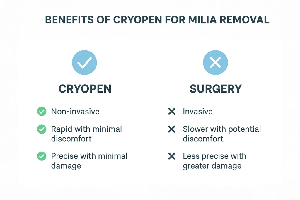 Benefits of cryopen for milia removal Greater London (Hounslow) compared to surgical treatments.