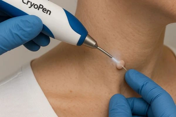Person receiving cryotherapy Greater London (Hounslow) for skin tag removal