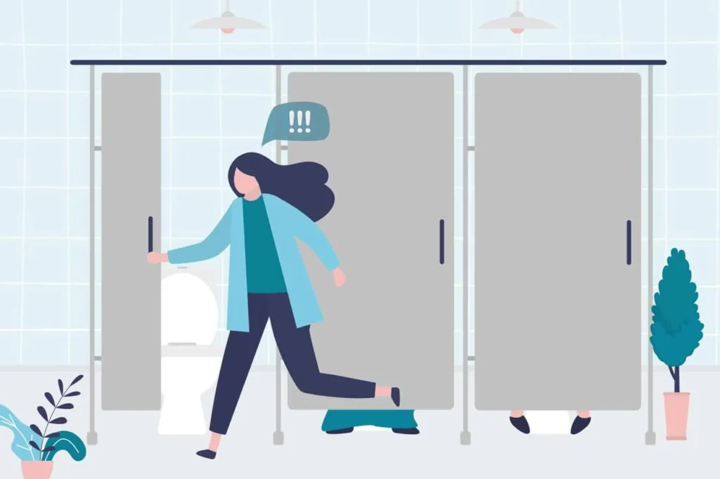 graphic of Urine incontinence Greater London (Hounslow) woman running to the toilet.