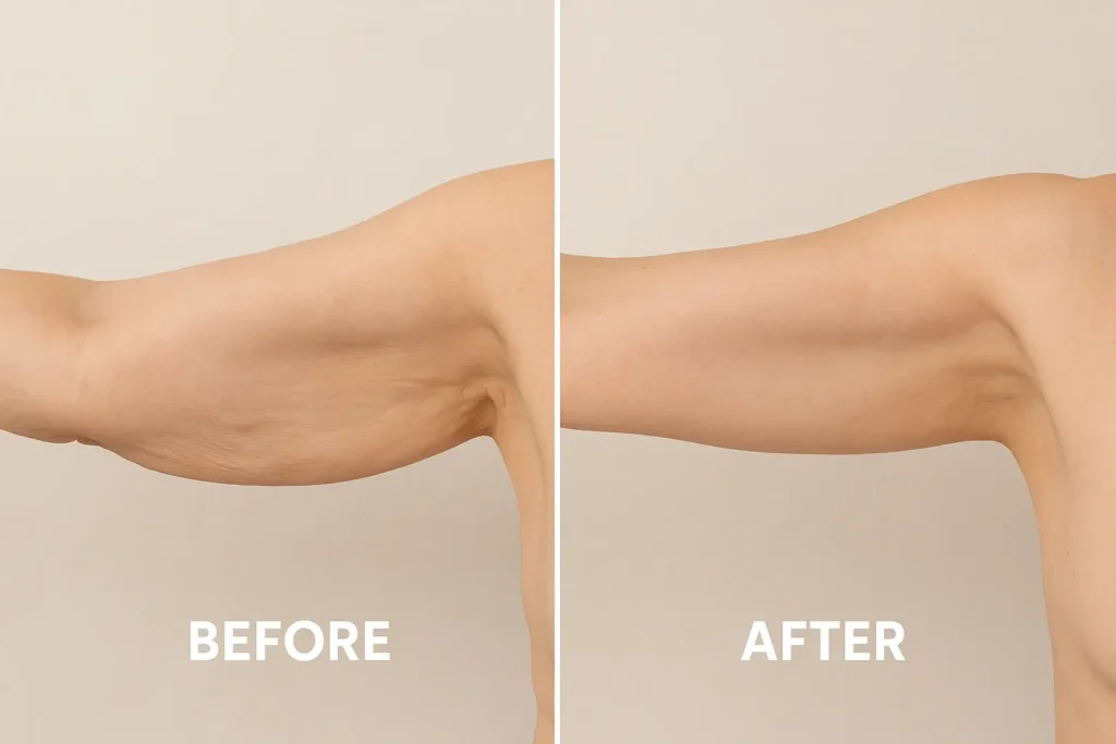 Picture of LA LIPO Greater London (Hounslow) before and after results of skin tightening treatment on the upper arms.